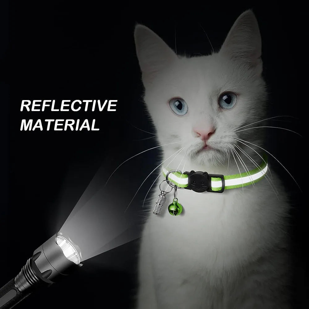 Collier Réfléchissant Sécurisé pour Chat | Boucle Safety + Clochette